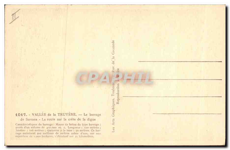 CPA Electricite Vallee de la Truyere Le barrage de Sarrans La route sur la crete de la digue — Verso