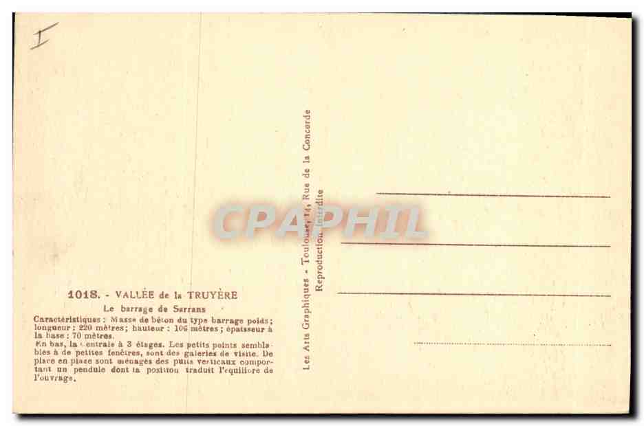 CPA Electricite Vallee de la Truyere Le barrage de Sarrans  — Rückseite