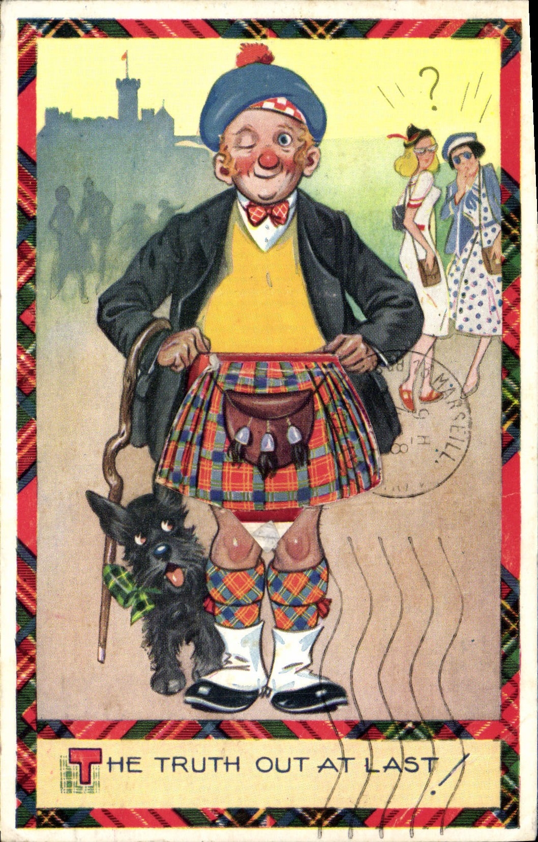 CARTE SYSTEME Fantaisie Illustrateur The truth at last Chien Ecosse 