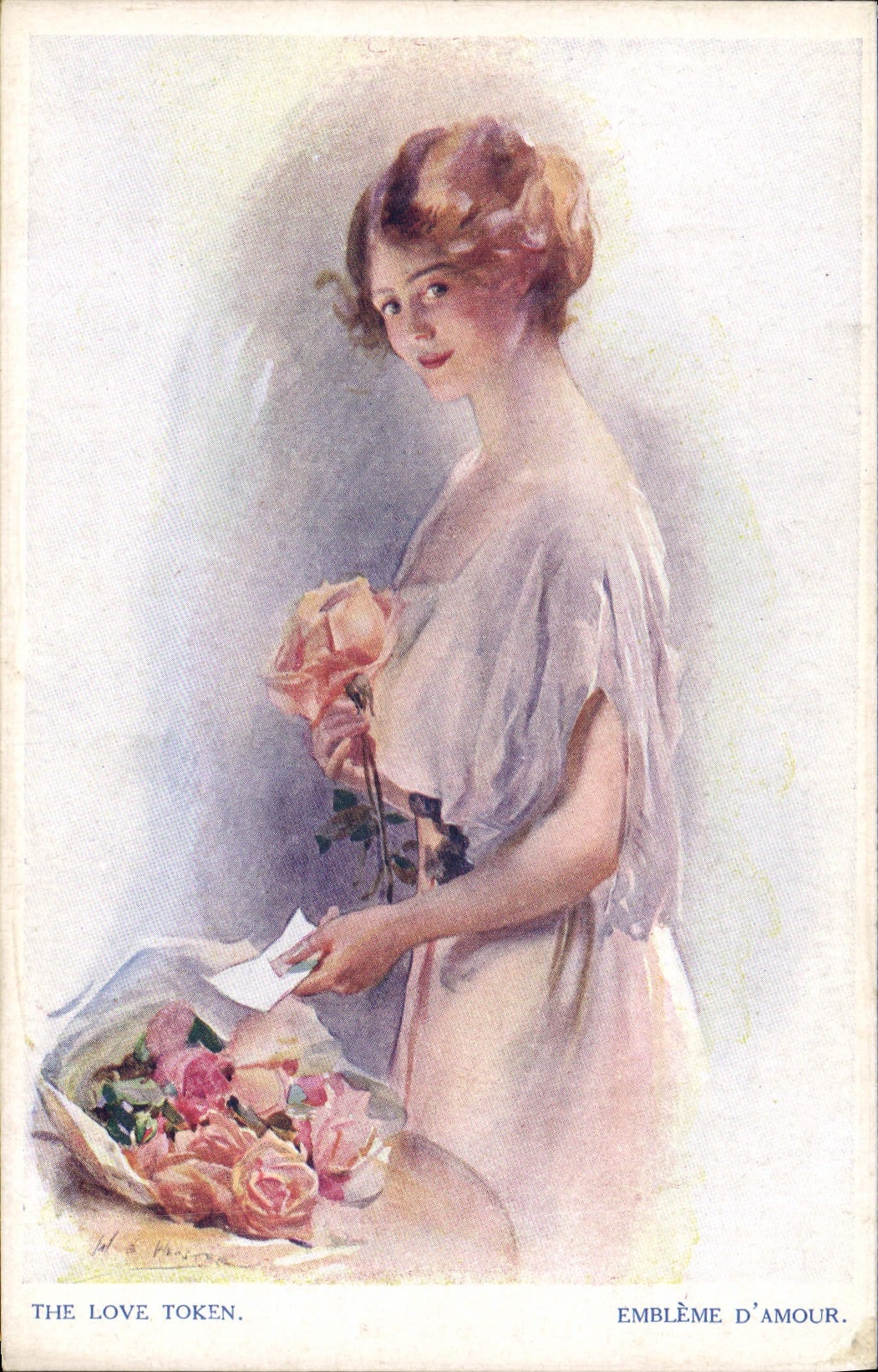 CPA Fantaisie Illustrateur Femme Embleme d'amour 