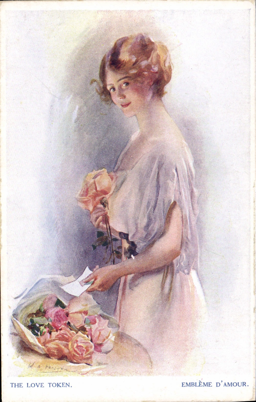 Femme tenant des roses — Emblème d'amour — série H.320