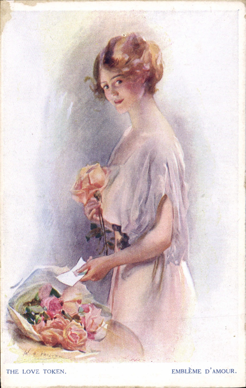 Femme avec roses — Emblème d'amour — M. & P. HOUTEN, série H.320