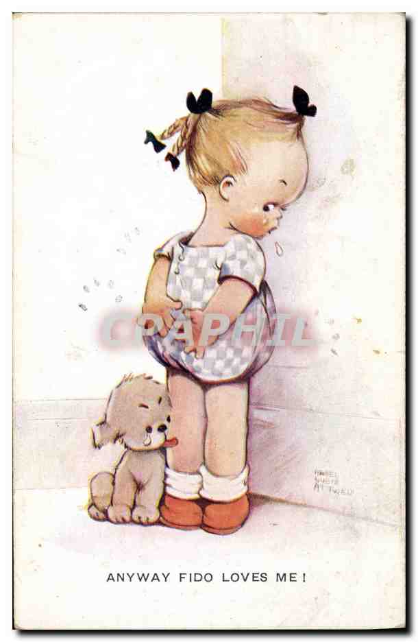 CPA Fantaisie Illustrateur Enfant Anyway Fido loves me ! Chien 