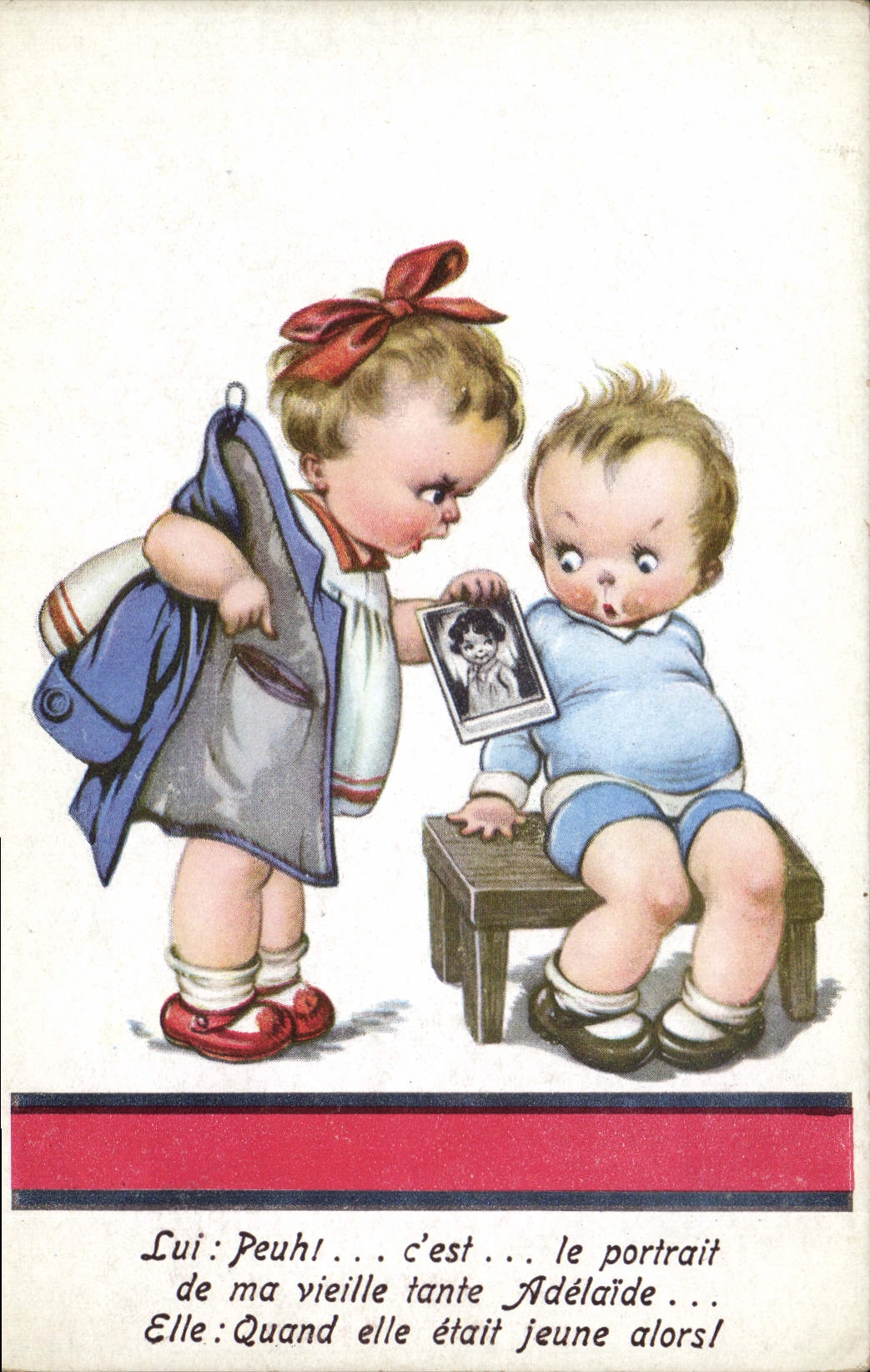Zwei Kinder, die ein Porträt betrachten — Verlag J. Léonard, N° 2102