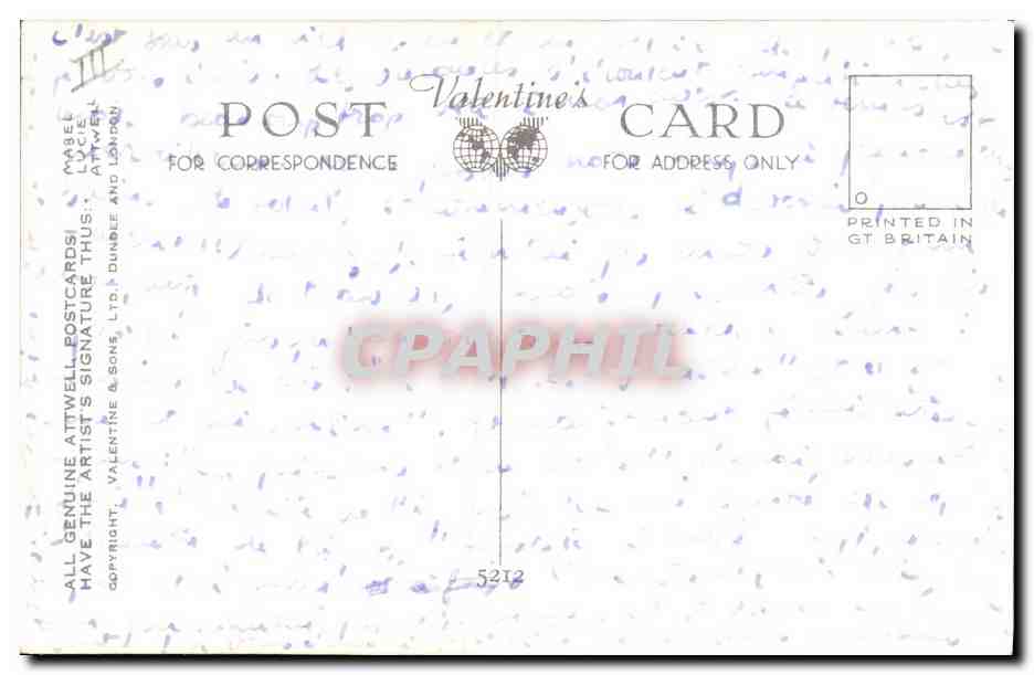Enfant au chapeau rouge — plage — Mabel Lucie Attwell, n°5212 — Verso