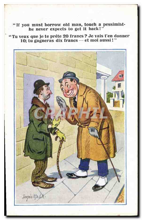 Deux hommes en conversation — caricature humoristique — Inter-Art Co., Florence House, Barnes, S.W. — Série 'COMIQUE' n° 5178