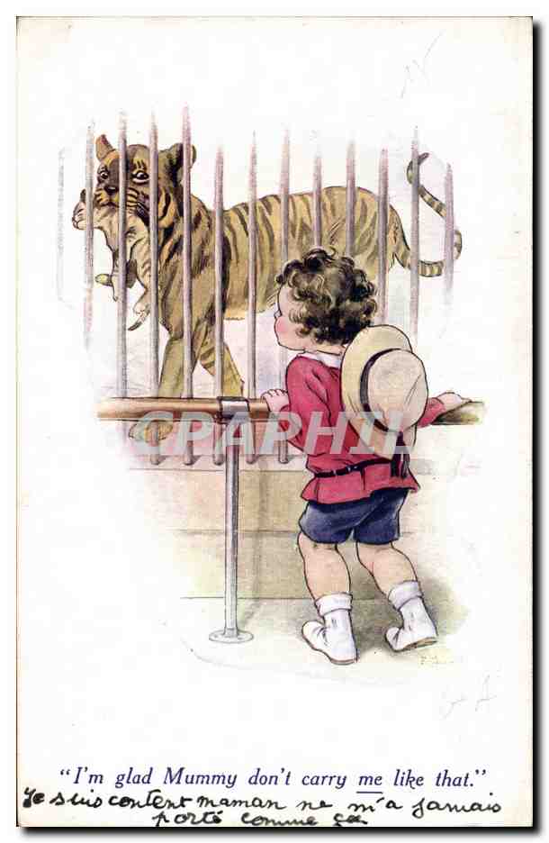 Enfant devant un tigre en cage — Universal Postal Union — No. 1036