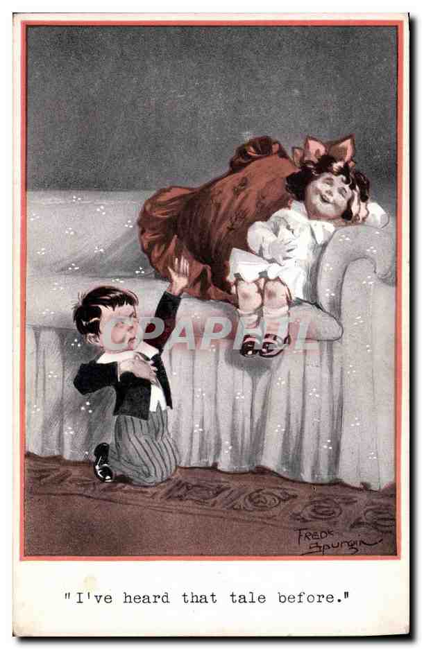Enfant et fille sur canapé — illustration de Freds Spungin — série No 271