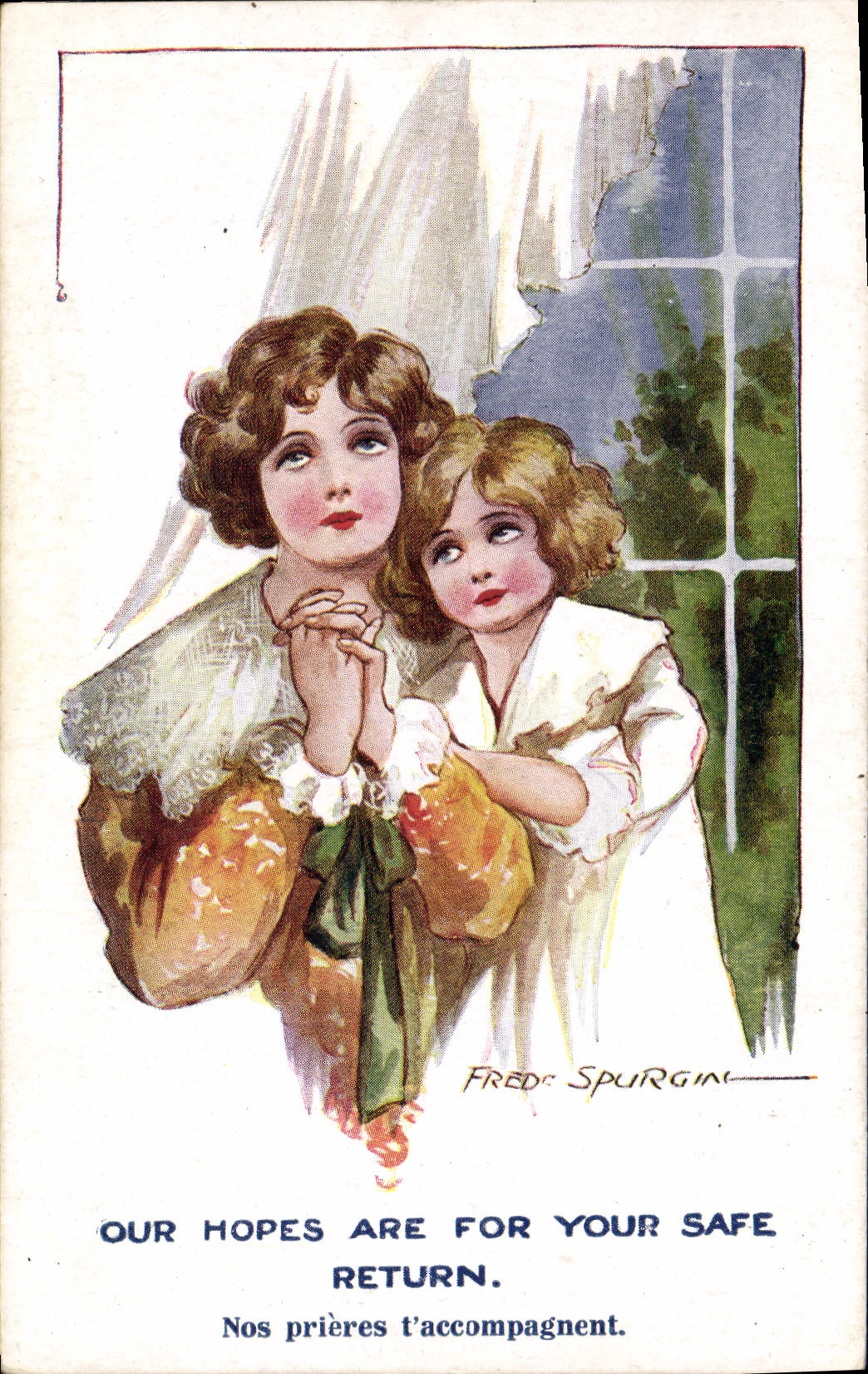 CPA Fantaisie Illustrateur Fred Spurgin Femme Enfant Our hopes are for your safe return 