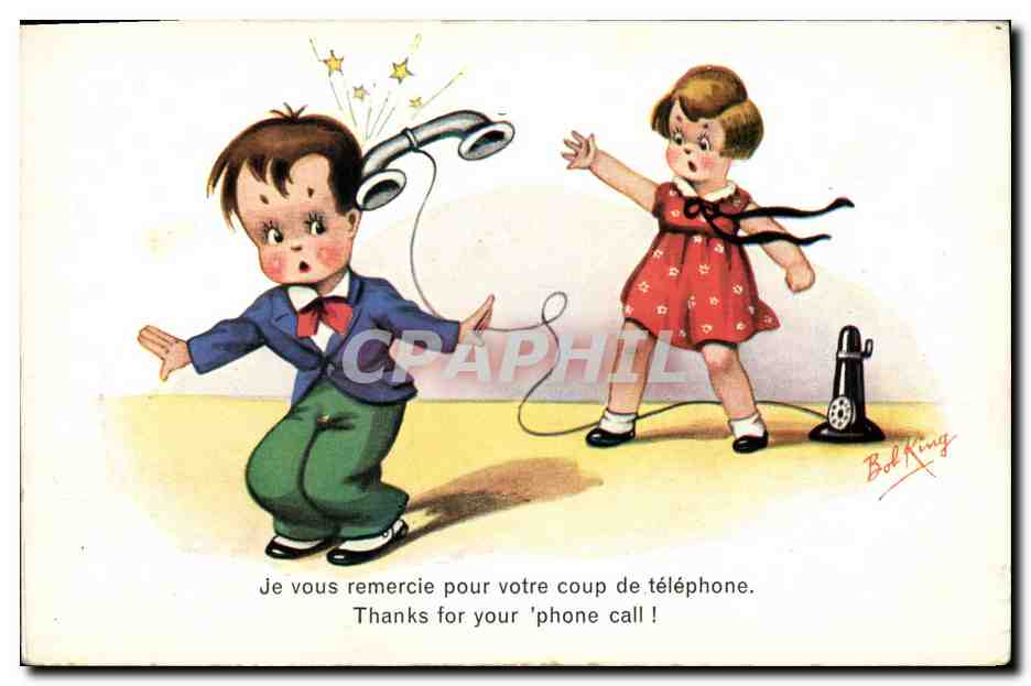 CPA Fantaisie Illustrateur Enfants Je vous remercie pour votre coup de telephone 