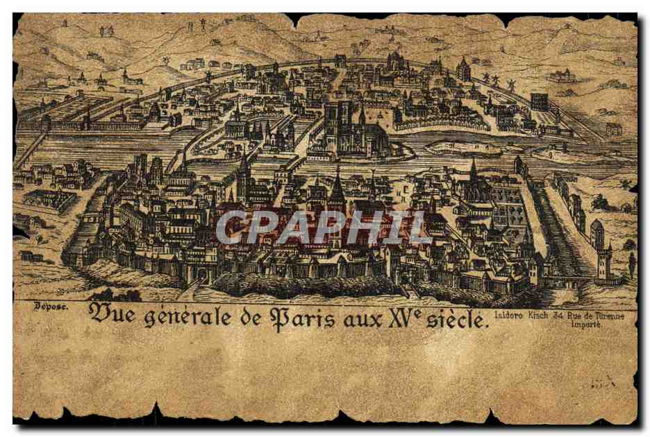 Vue générale de Paris aux XVᵉ siècle — Laidoro Kisch, 34 Rue de Turenne, Imprimeur