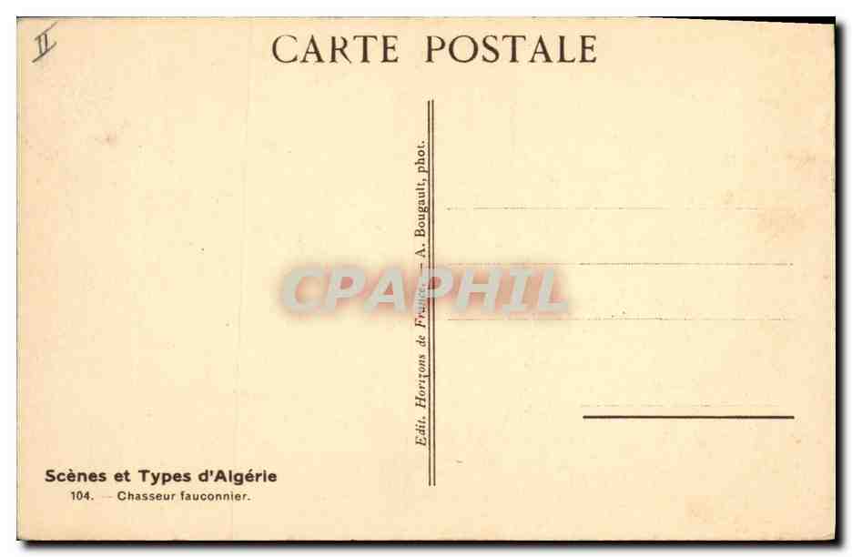 Chasseur fauconnier — Algérie — Éditeur A. Bougault, n° 104 — Reverso