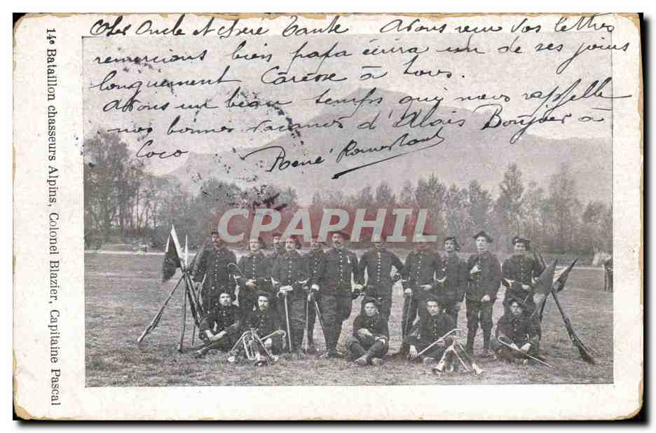 14e Bataillon Chasseurs Alpins — Colonel Blaizer, Capitaine Pascal — photo de groupe