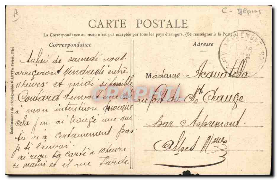 Groupe Alpin — 1501 — Édition Gilletta, phot. Nîmes — Verso