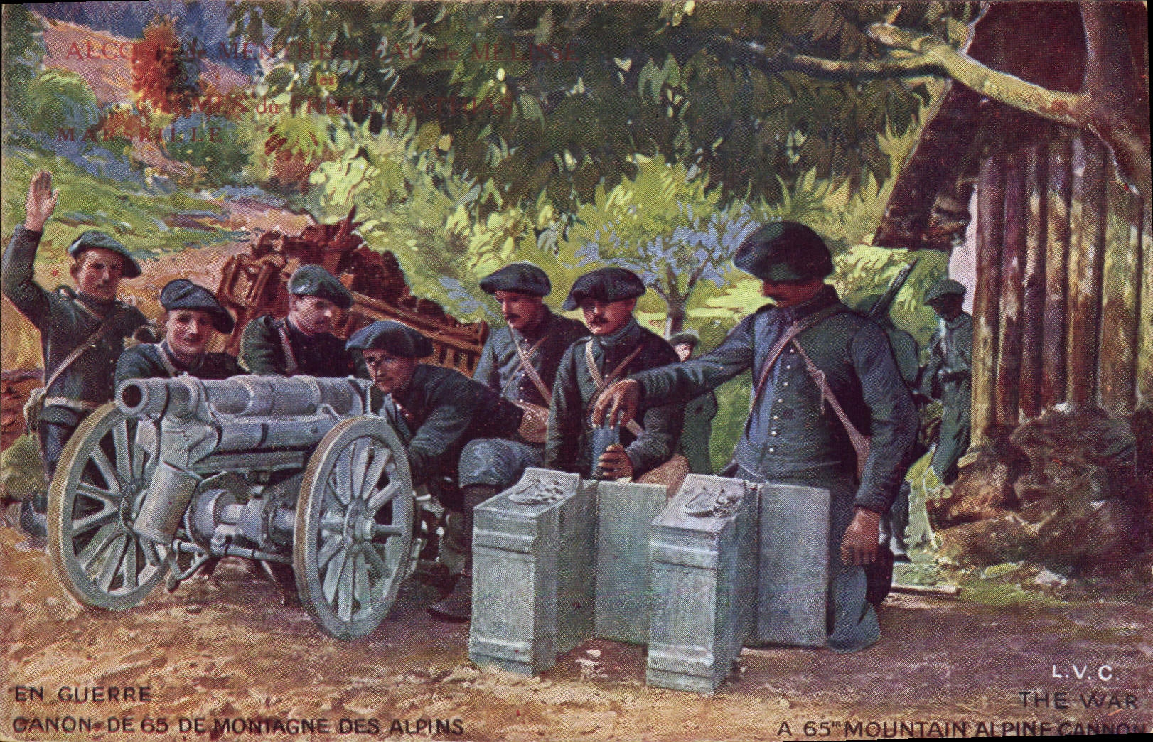 Ganons de 65 mm de montagne des Alpins — L.V.C. — Alcool de menthe & eau de mélisse des Carmes du Frère Mathias, Marseille