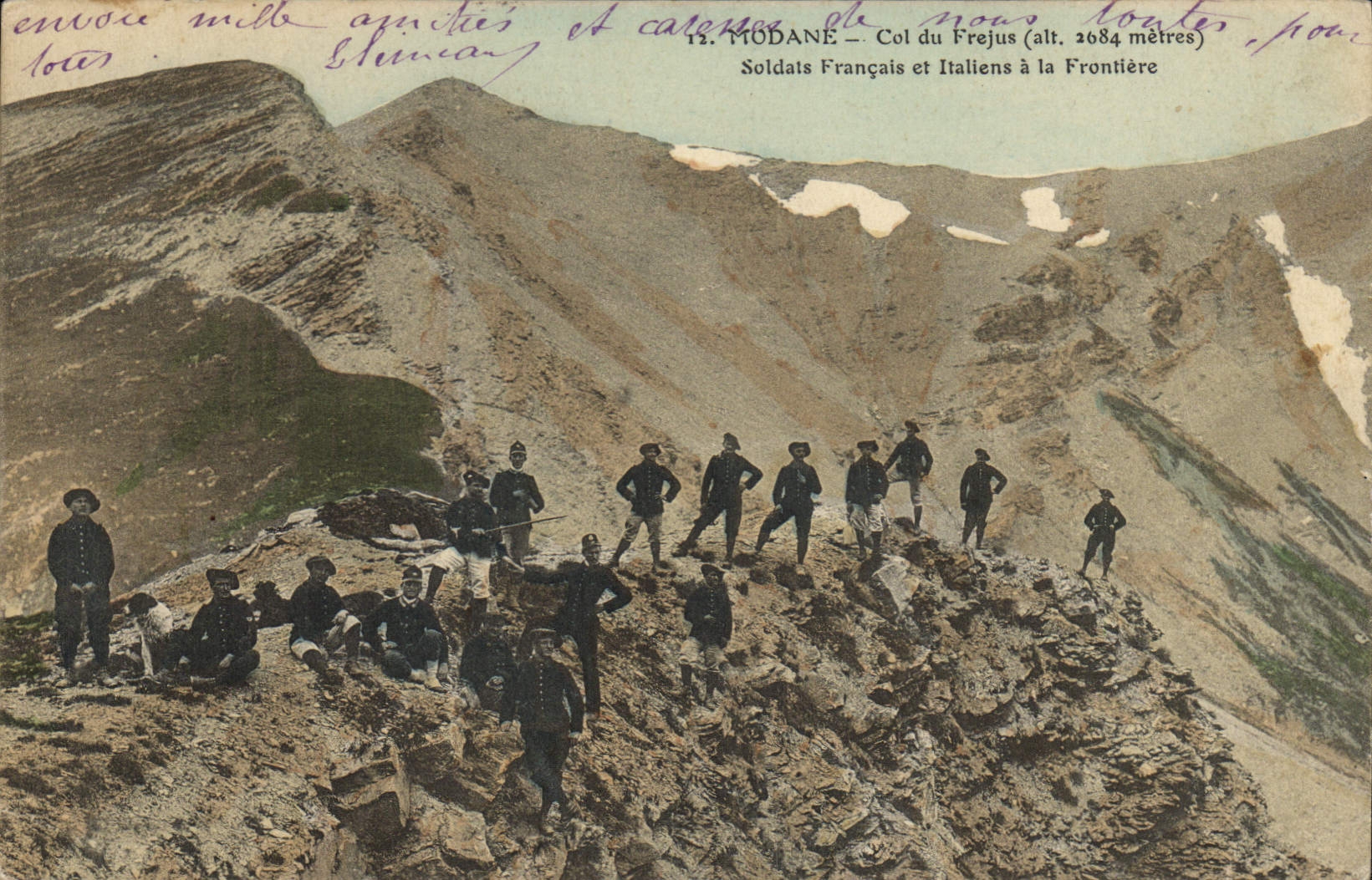 Modane — Col du Frejus (alt. 2684 mètres) — Soldats Français et Italiens à la Frontière