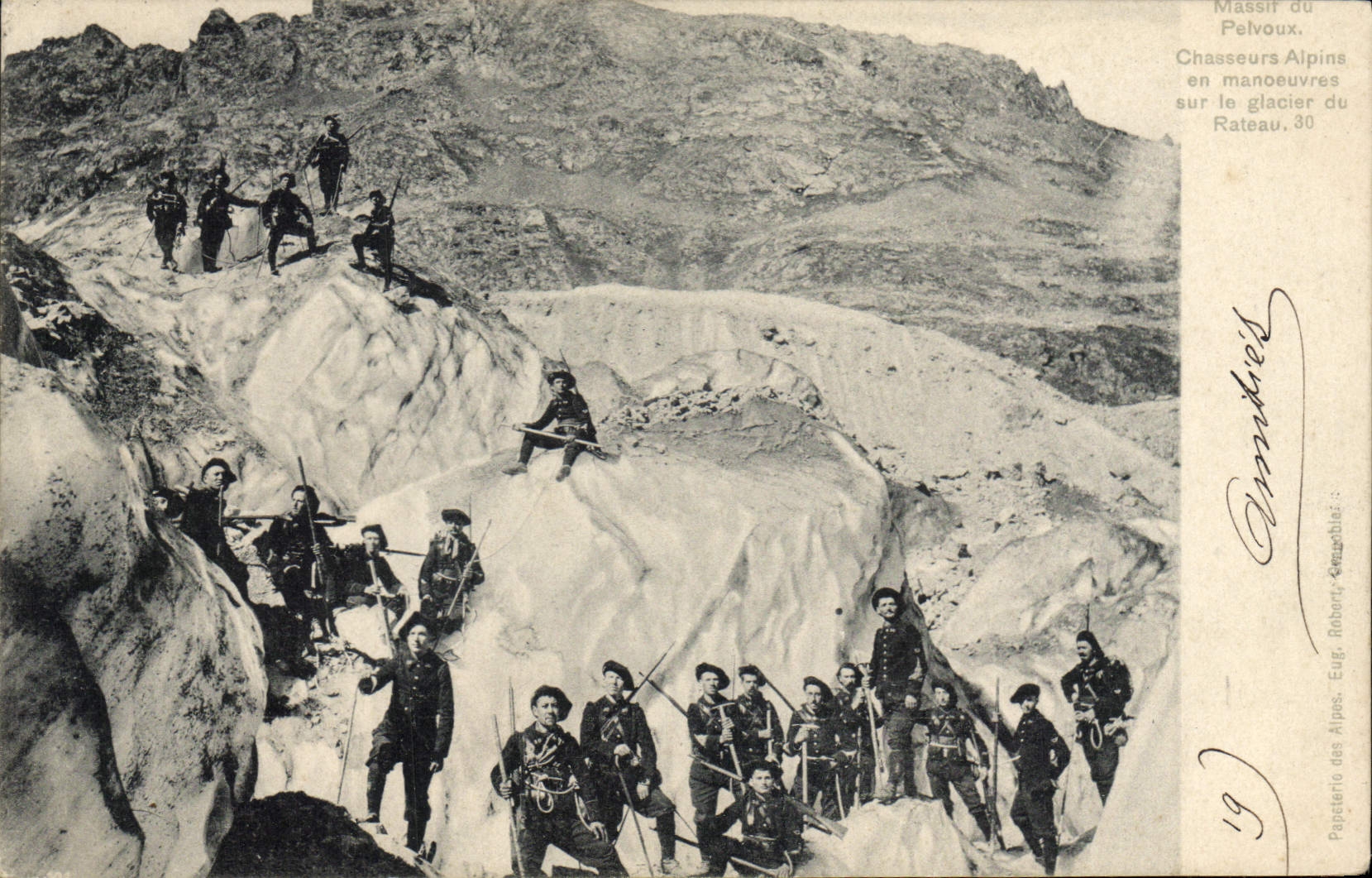 Chasseurs Alpins en manœuvres sur le glacier du Rateau — Massif du Pelvoux — Papeterie des Alpes, Eug. Robert-Cruchphias, n°19