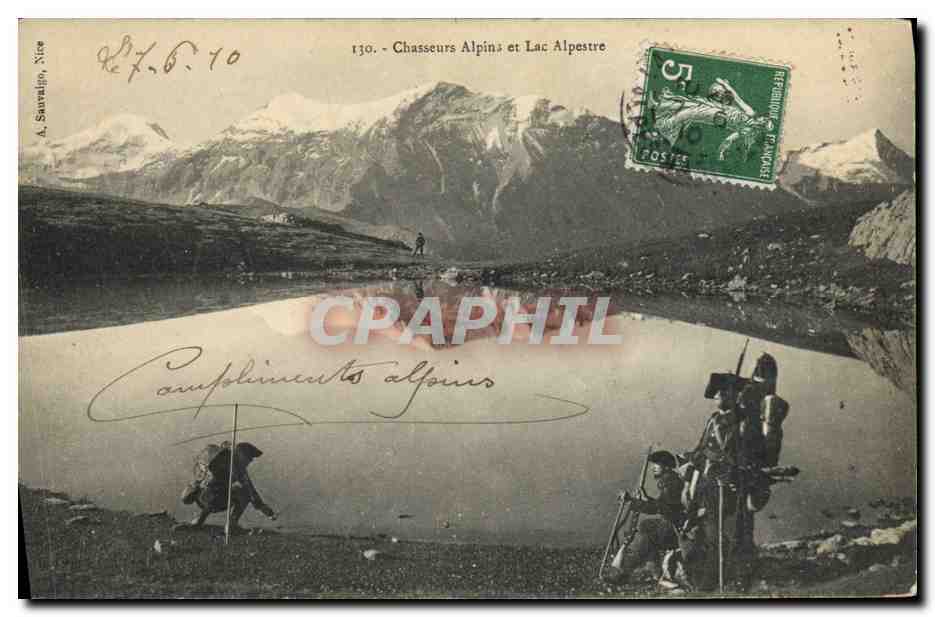 CPA Militaria Chasseurs Alpins et Lac Alpestre 