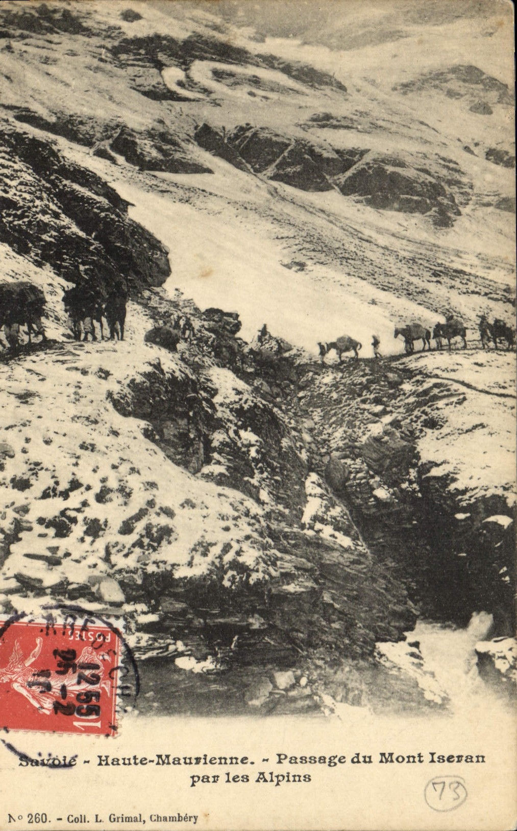 Passage du Mont Iseran — Haute-Maurienne — par les Alpins — Coll. L. Grimal, Chambéry — N° 260