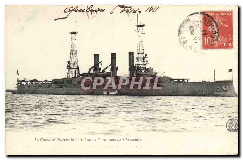 Le Cuirassé Américain "Lanzas" en rade de Cherbourg — CPAPHIL