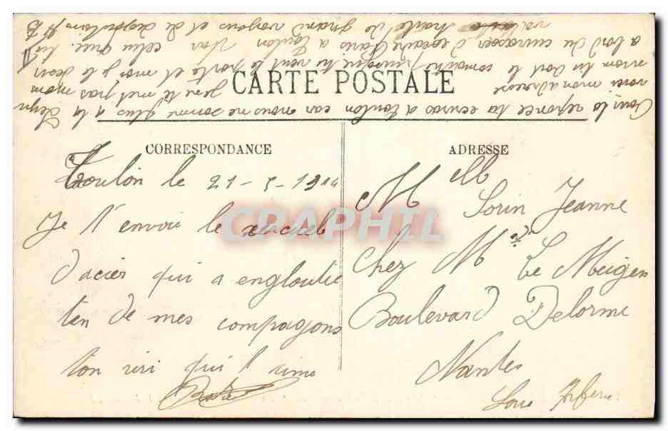 Marine de guerre — "Liberté", cuirassé de 1er rang — 25 septembre 1911 — LL — Reverso