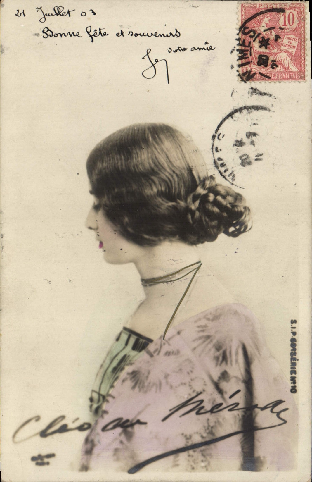 Jeune femme en profil — S.I.P. POTTIERE N°10 — éditeur S.I.P. POTTIERE