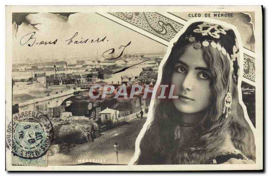 Marsiglia — Vista del porto e ritratto di Cléo de Mérode — S.I.P. Parigi