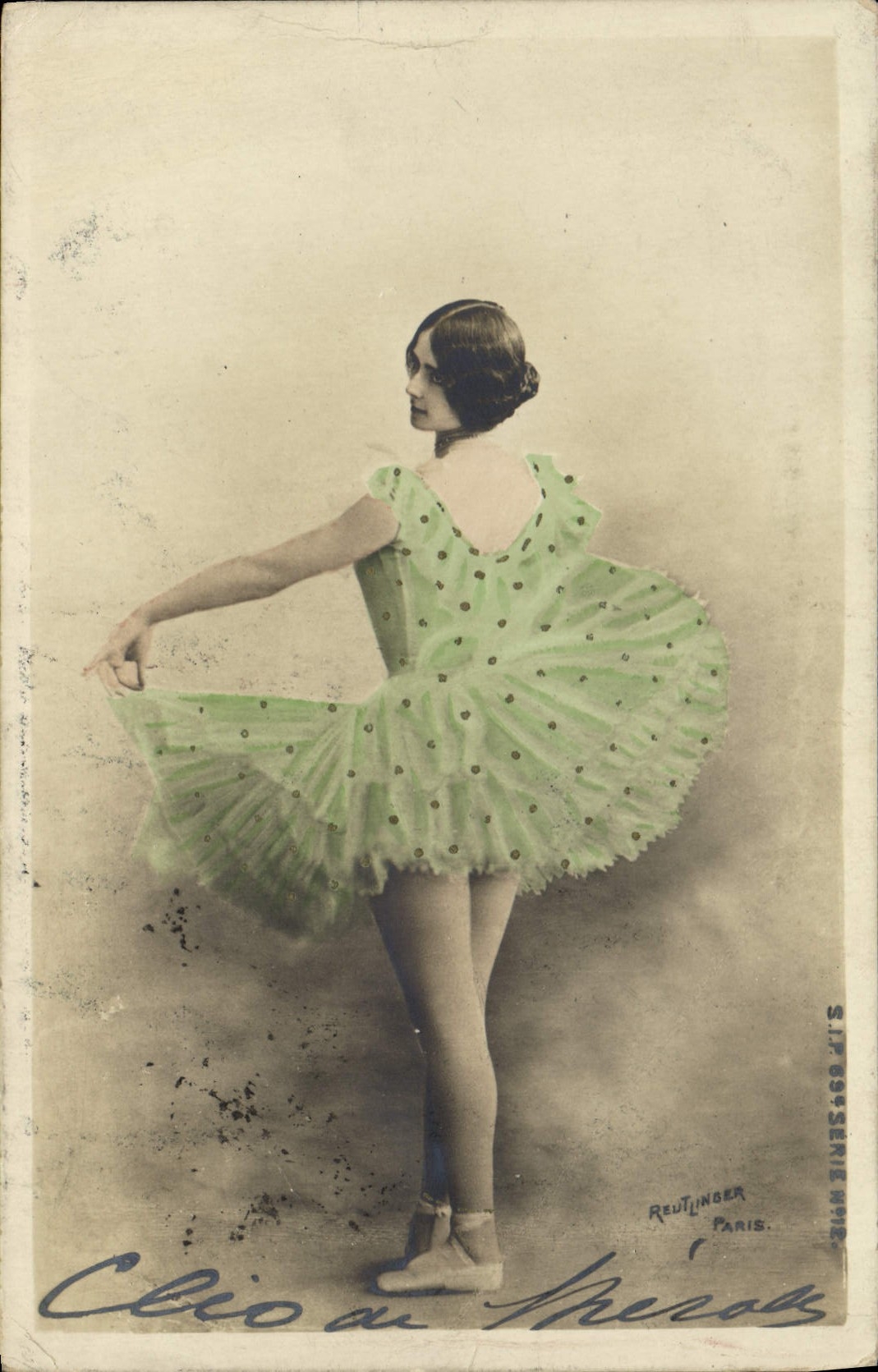 Clio al Teatro — ballerina in tutù verde — Reutinger, Parigi, serie S.I.P.O.S.S.