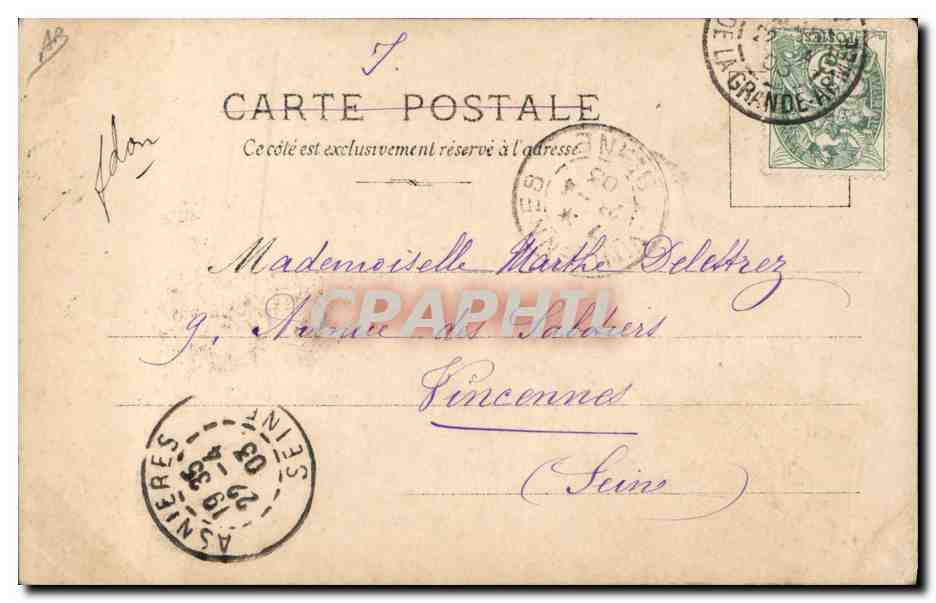 Jeune femme en robe à motifs — portrait de profil — Reutlinger Paris, série n°17 — Verso