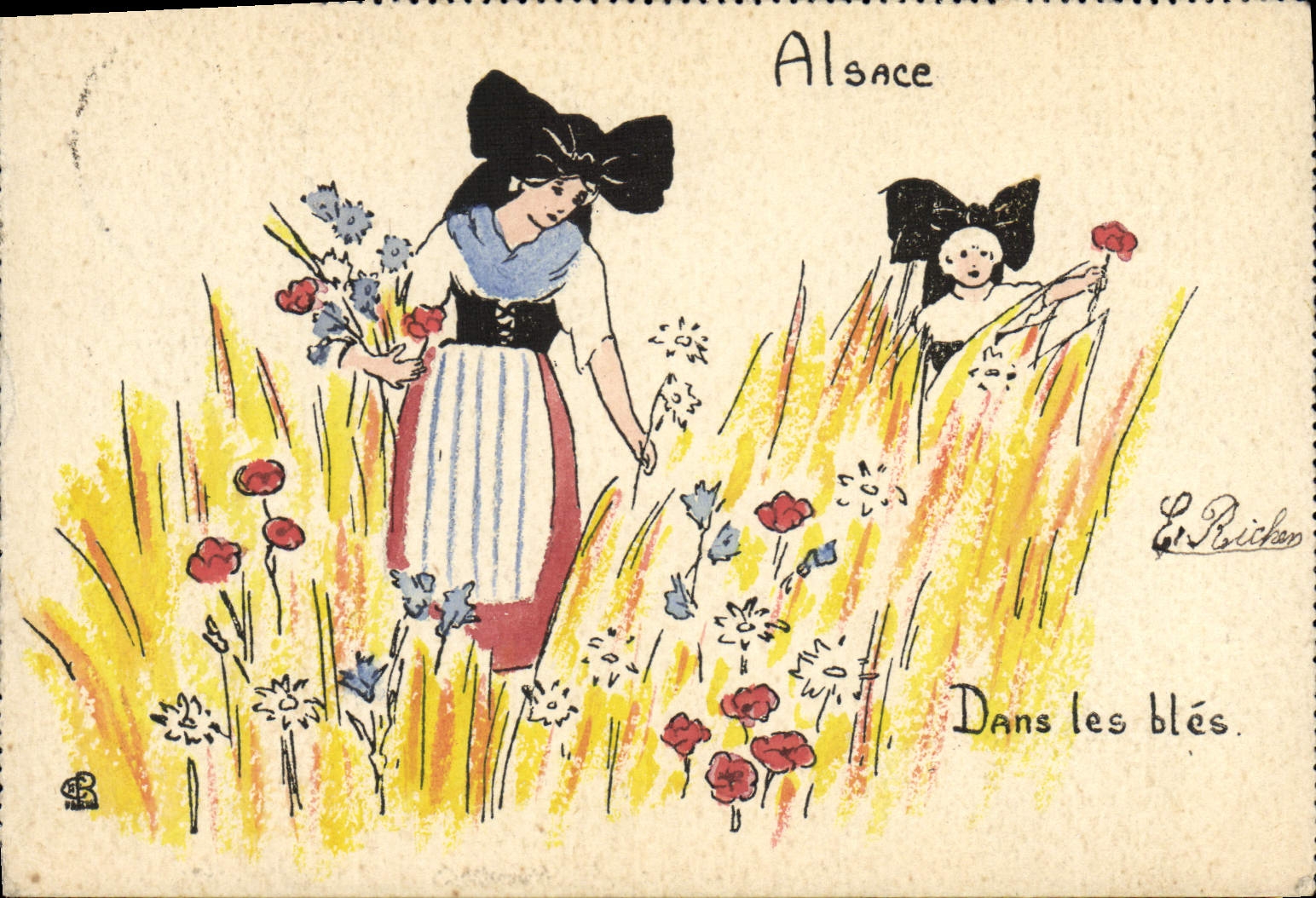 CPA Folklore Alsace Dans les bles