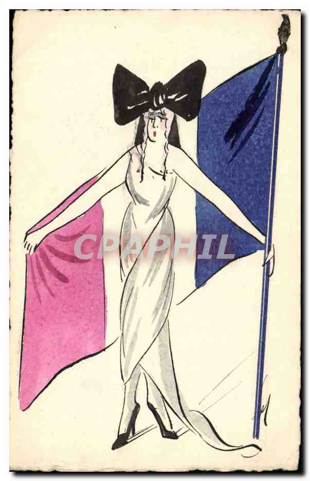 CPA Folklore Alsace Drapeau