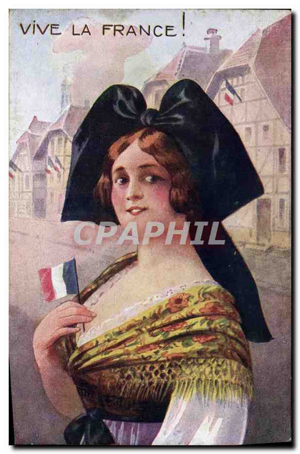 CPA Folklore Alsace Vive la France !