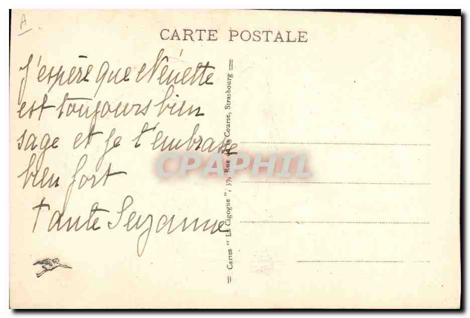 CPA Folklore Alsace Lissele et la cigogne  — Verso