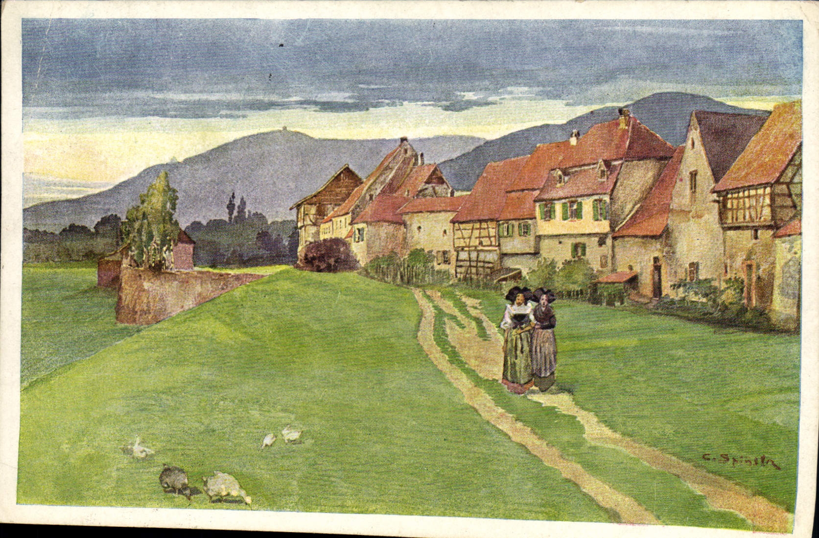 CPA Folklore Alsace Spindler La promenade du dimanche 