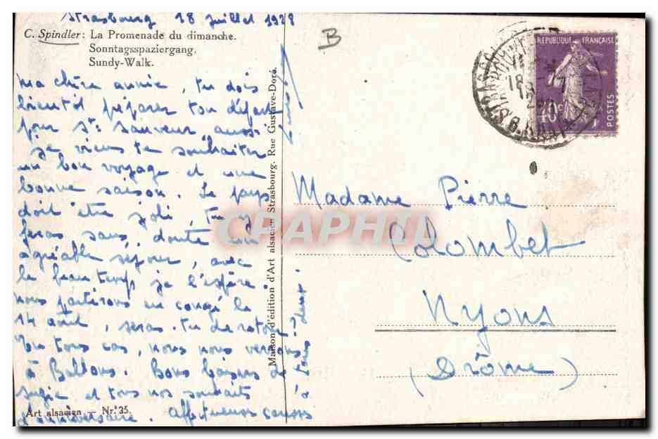 CPA Folklore Alsace Spindler La promenade du dimanche  — Verso