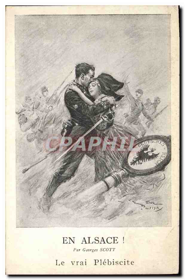 CPA Folklore Alsace Georges Scott Le vrai plebiscite