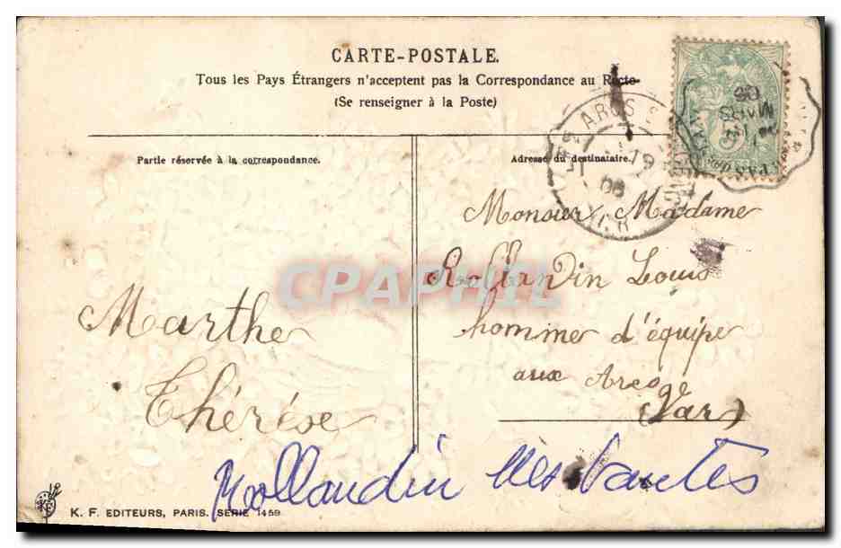 CPA Fantaisie Fleurs Colombe — Rückseite