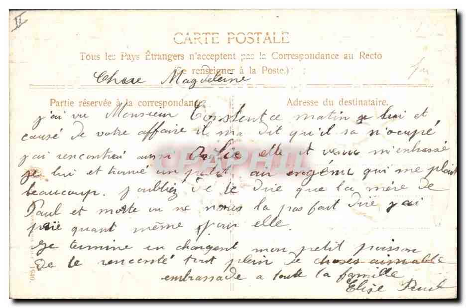 Bouquet de fleurs bleues et poisson — 1er Avril — éditeur inconnu — Verso