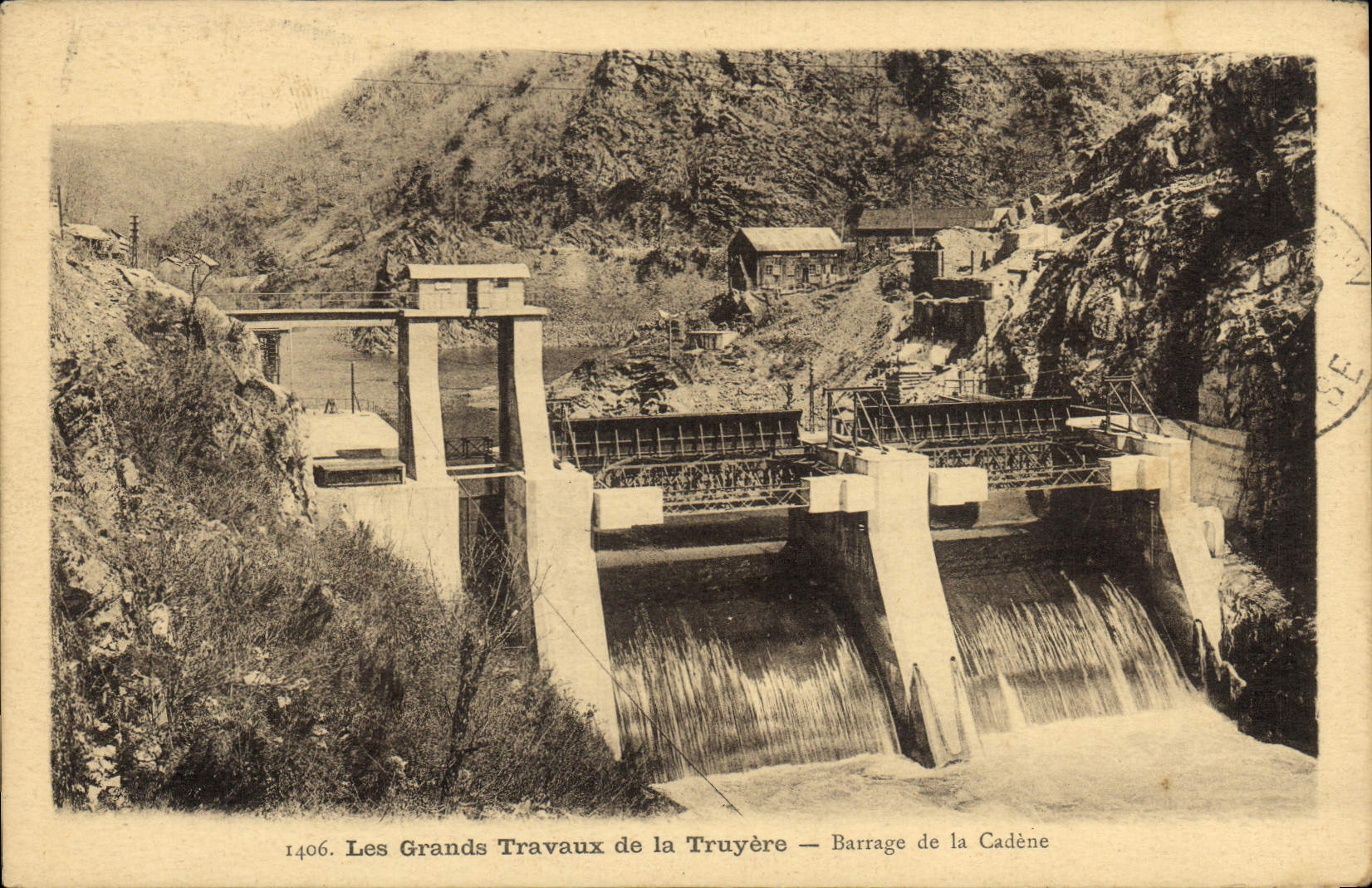 CPA Electricite Les grans travaux de la Truyere Barrage de la Cadene 