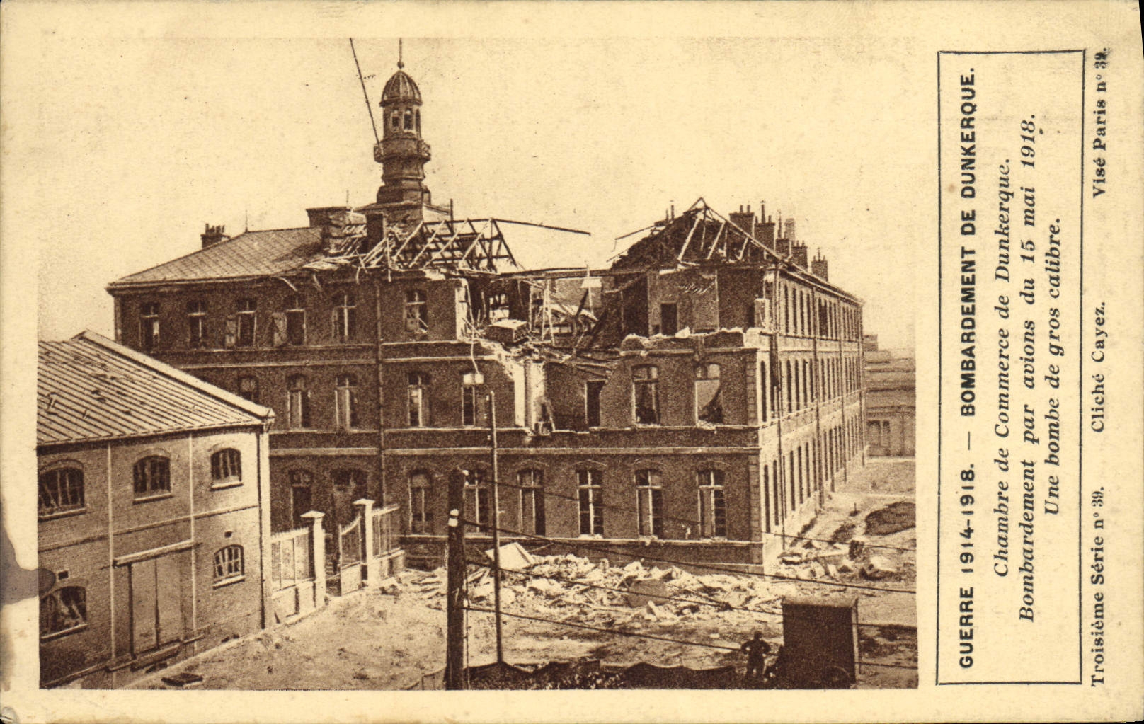 CPA Bombardement de Dunkerque Chambre de Commerce Militaria