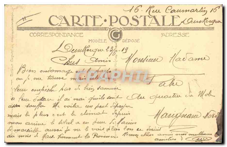 CPA Bombardement de Dunkerque Chambre de Commerce Militaria — Verso