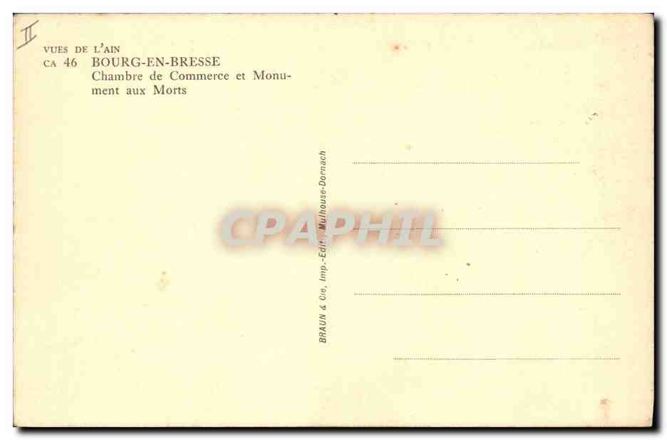 CPA Bourg en Bresse Chambre de Commerce et monument aux morts — Rückseite
