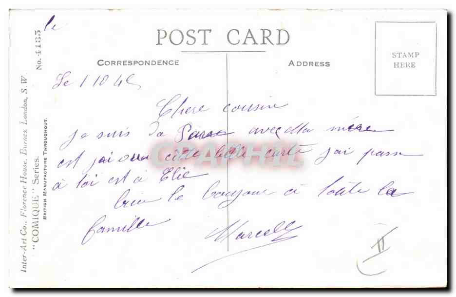 Carte humoristique — 'It's the clothes that make the woman.' — Éditeur Inter-Art Co., série No. 1104C — Achterkant