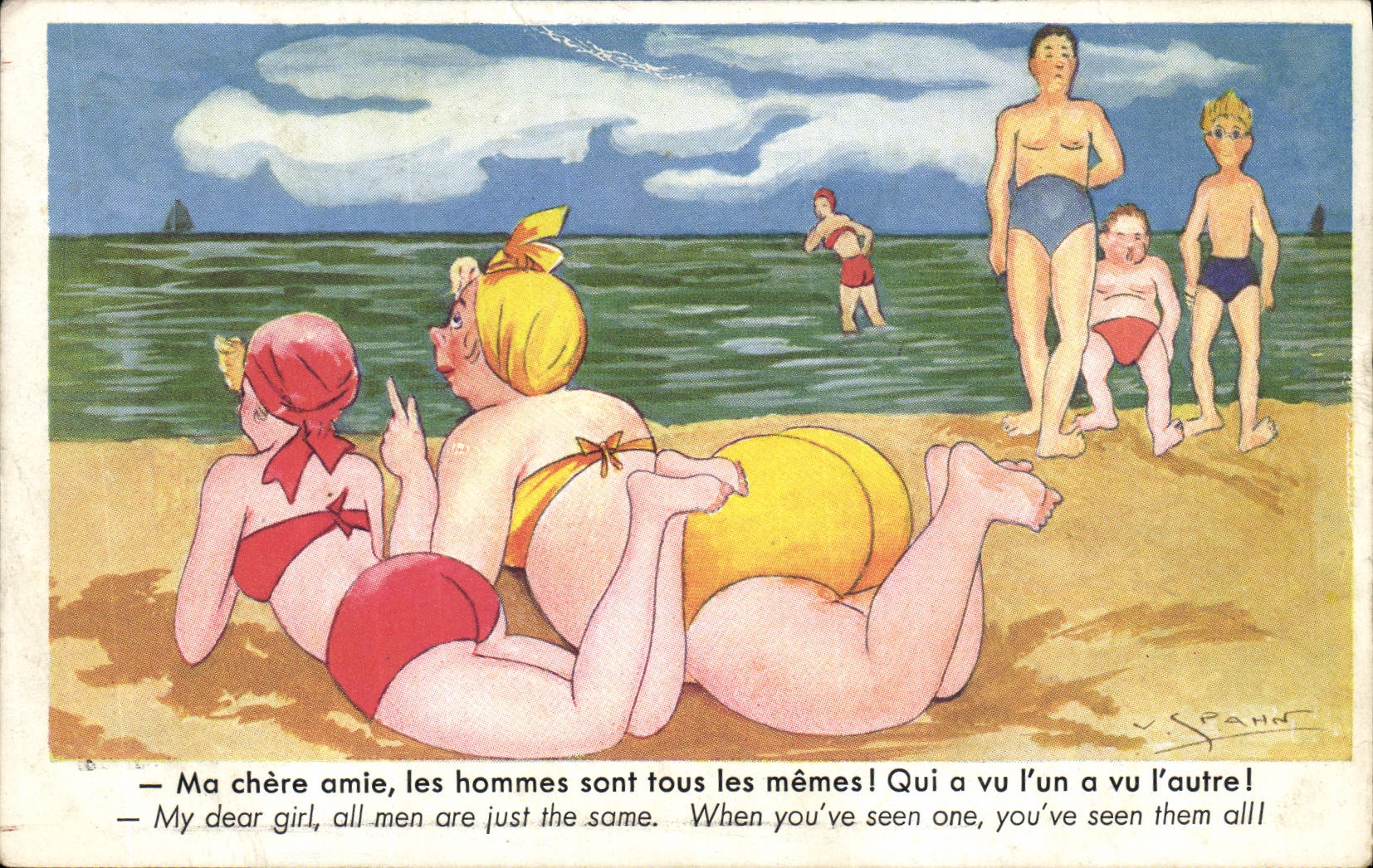 CPA Fantaisie Illustrateur Femmes a la plage 