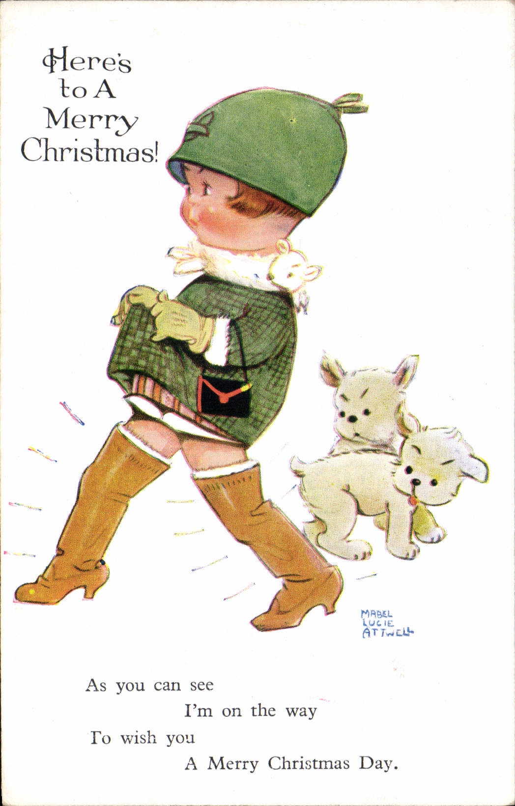 CPA Fantaisie Illustrateur Enfant Mabel lucie Attwell Chien Noel