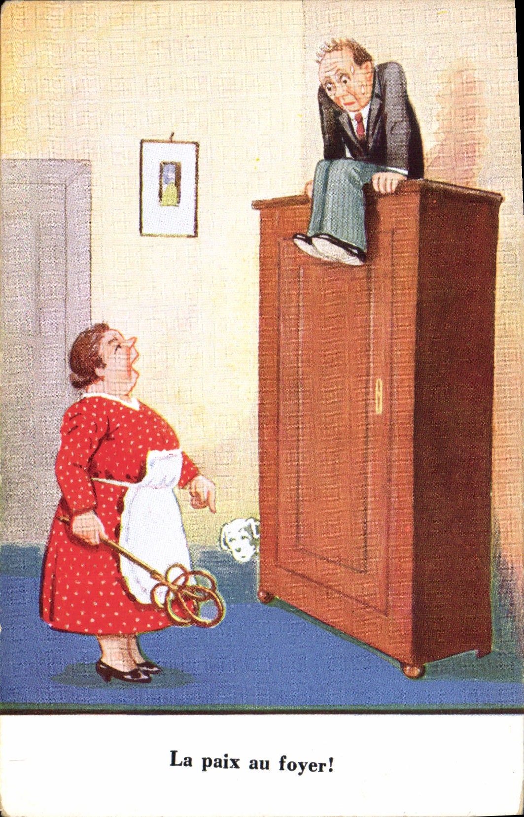 CPA Fantaisie Illustrateur Femme la paix au foyer 