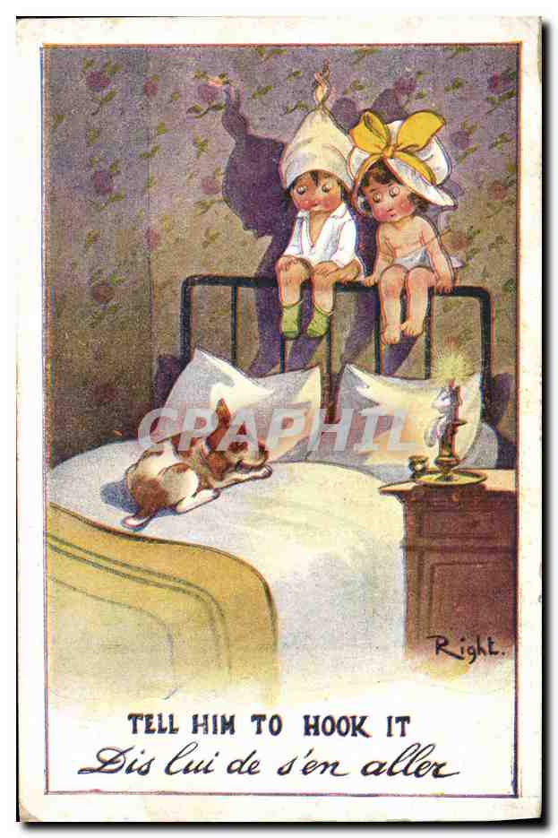 Enfants sur un lit — scène nocturne — Right. (éditeur)
