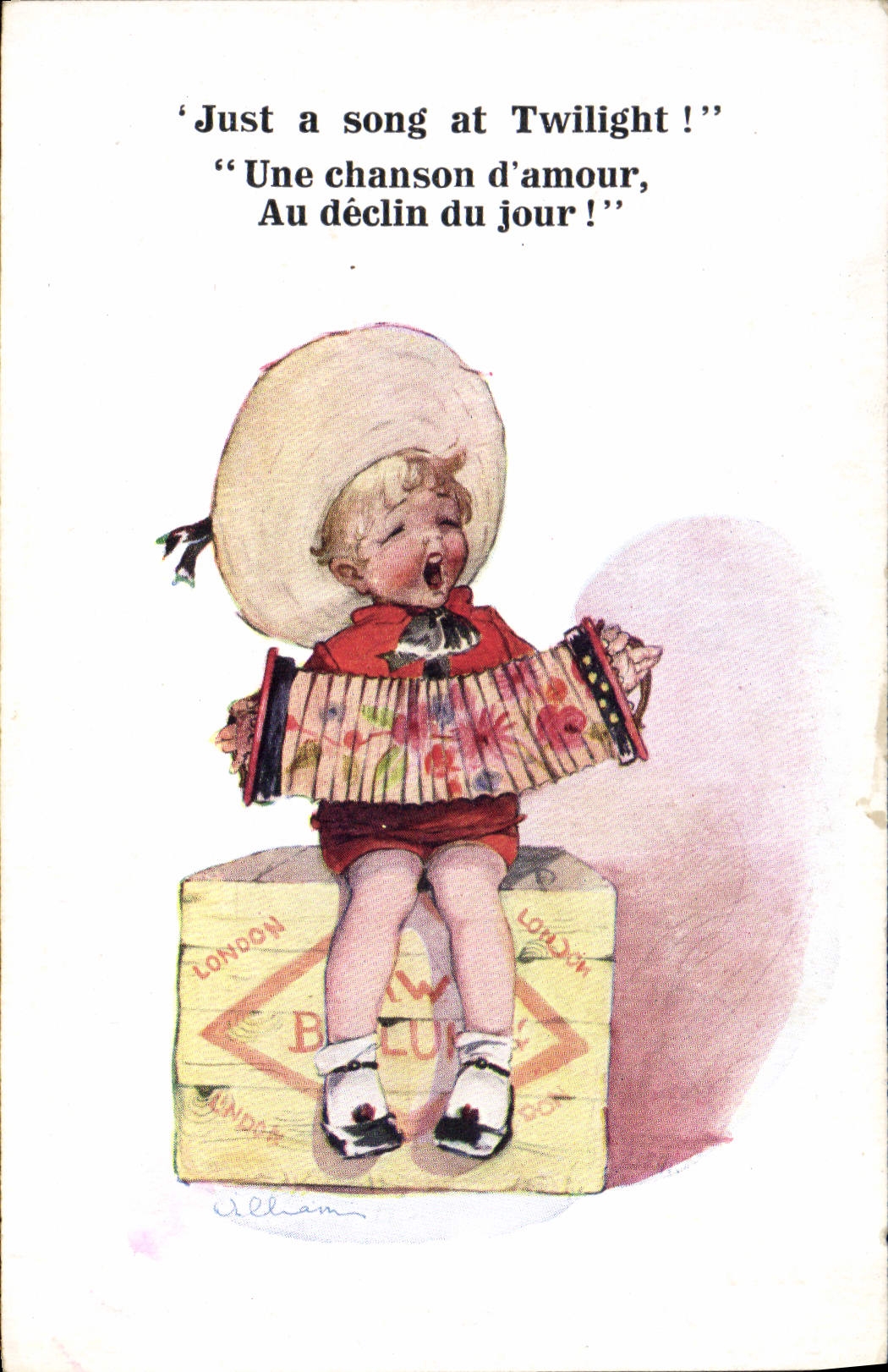 CPA Fantaisie Illustrateur Enfant Accordeon Just a song at twillight