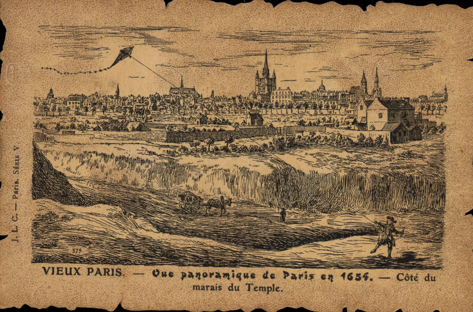 CPA Vieux Paris Vue panoramique de Paris en 1654 Cote du Marais du temple 