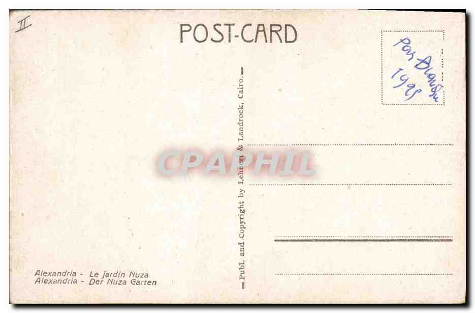 CPA Alexandria Le jardin Nuza Egypte Egypt  — Rückseite